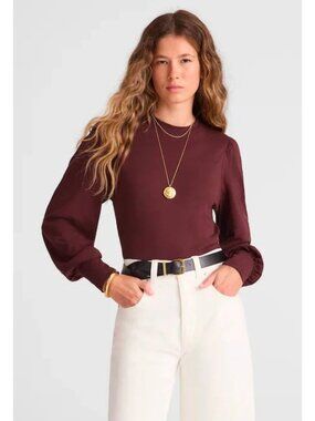 Madewell Dark Pomegranite Long Sleeve Puff Top with Smocked Sleeves M NWT